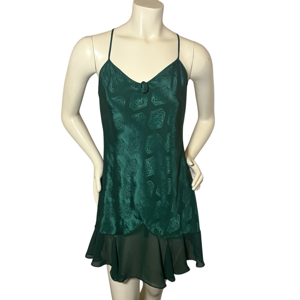 Vintage Val Mode Lingerie Kelly Green Floral Lace Robe Dress Set Womens Size S - Picture 4 of 15